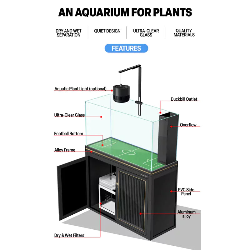 175 Gallon Plants Ranchu Aquarium with Ultra Clear Glass and Built in Sump All Black